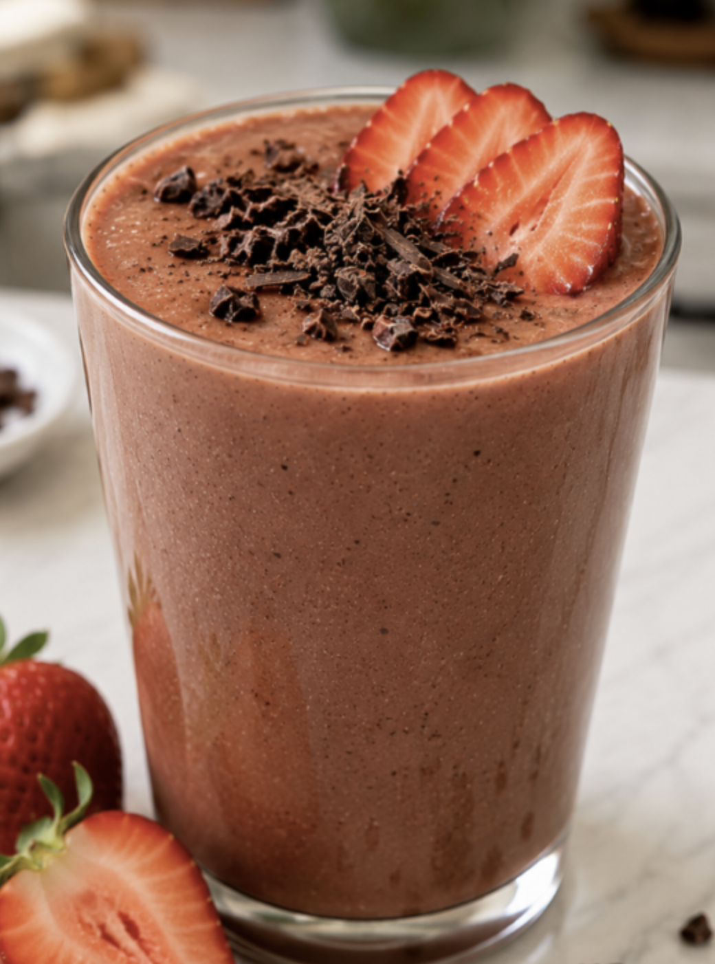 Healthy Chocolate Strawberry Smoothie for Energy & Protein